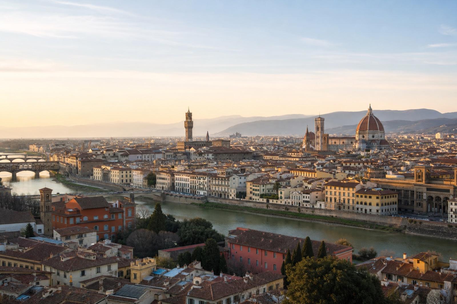 Panorama de Florencia con la cúpula de Brunelleschi y el Arno