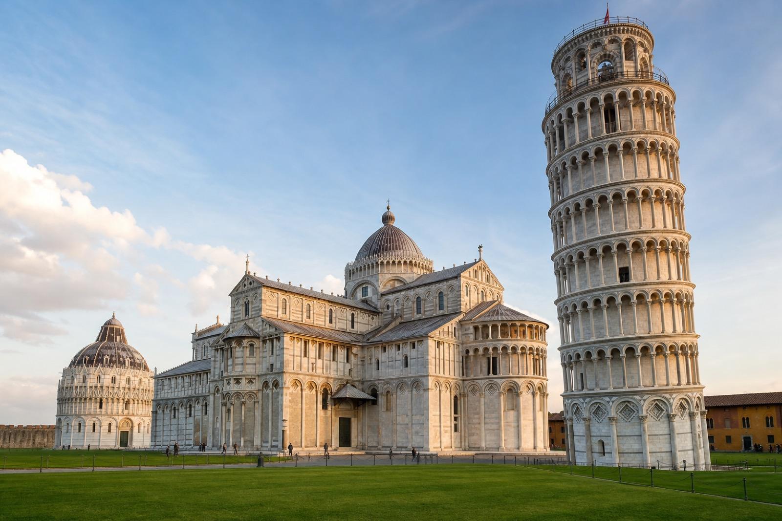 Piazza dei Miracoli de Pisa en una mañana luminosa