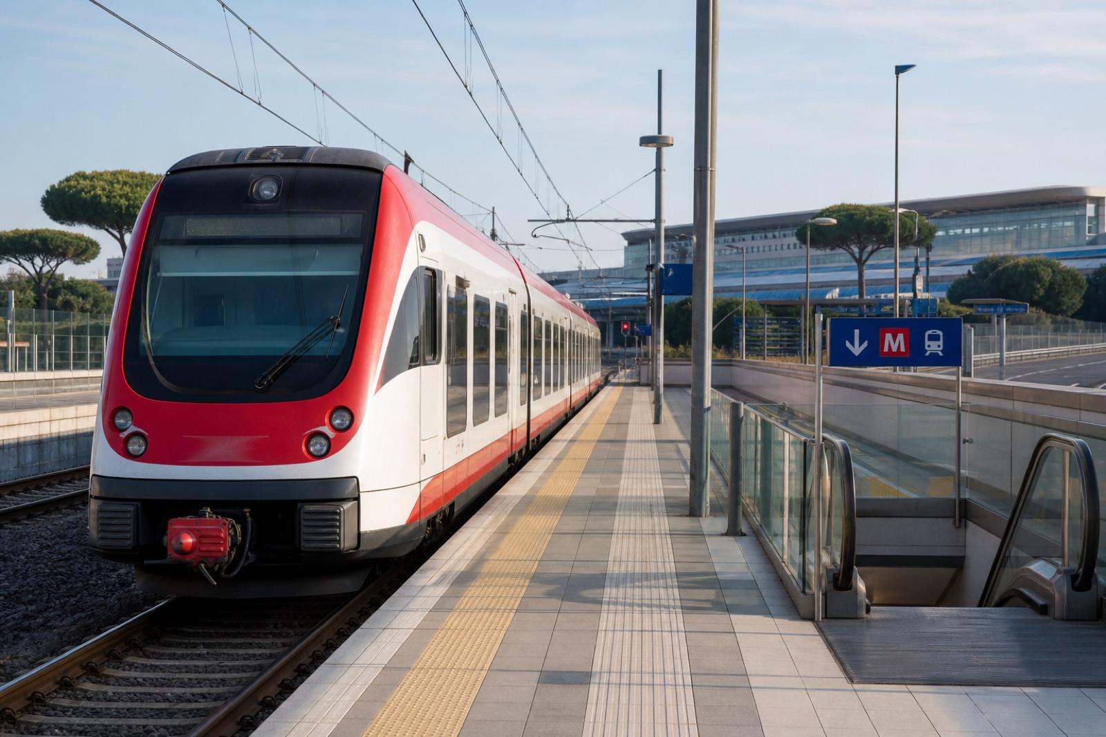 Tren regional en una estación con conexión de metro