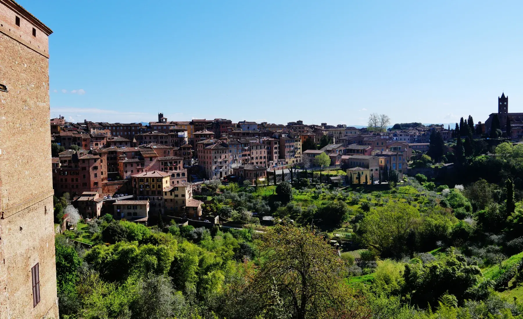 Tejados y colinas alrededor del centro histórico de Siena